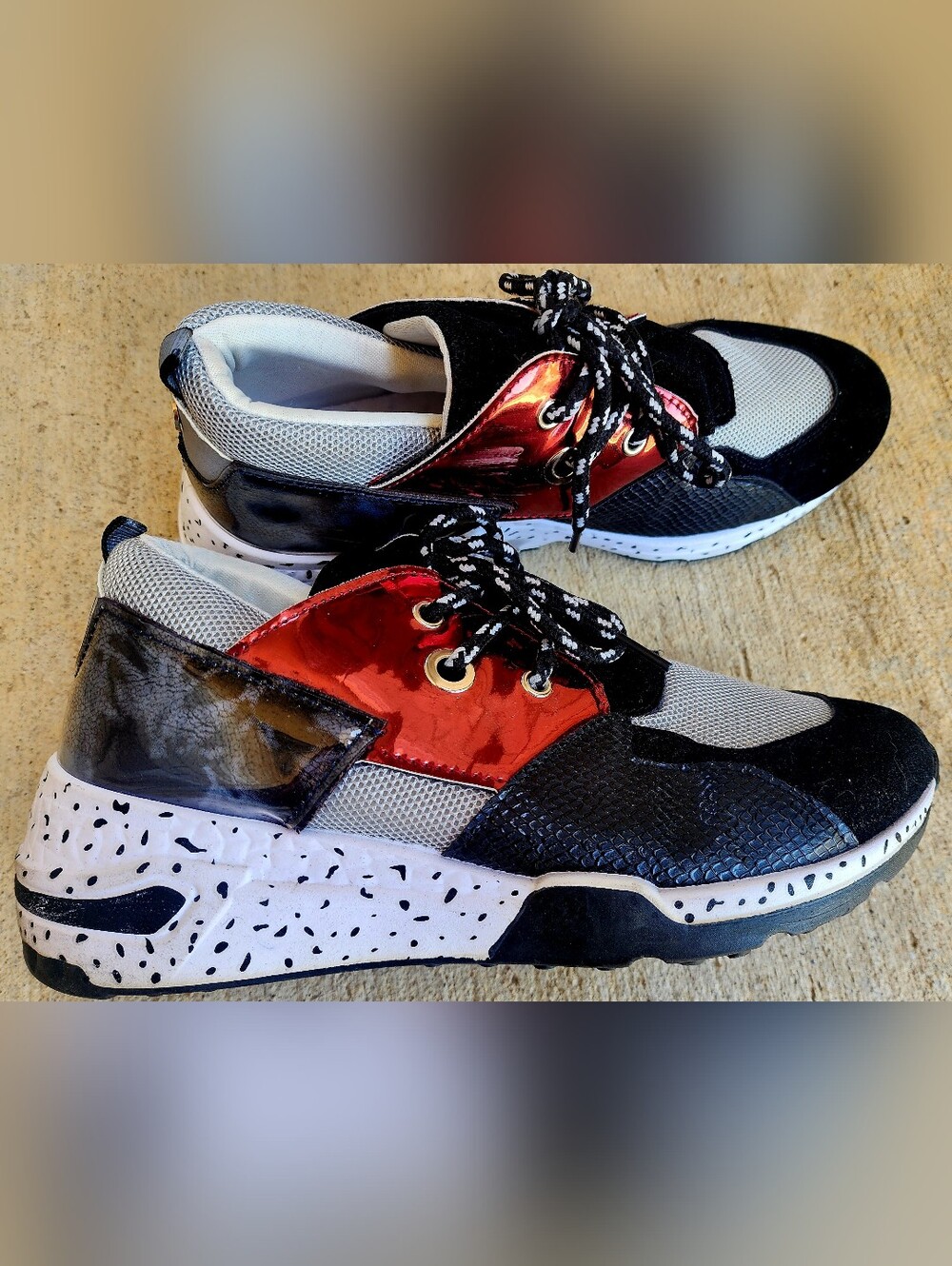 Yoki Metallic Red, Black & White Women's Chunky Fashion Sneakers